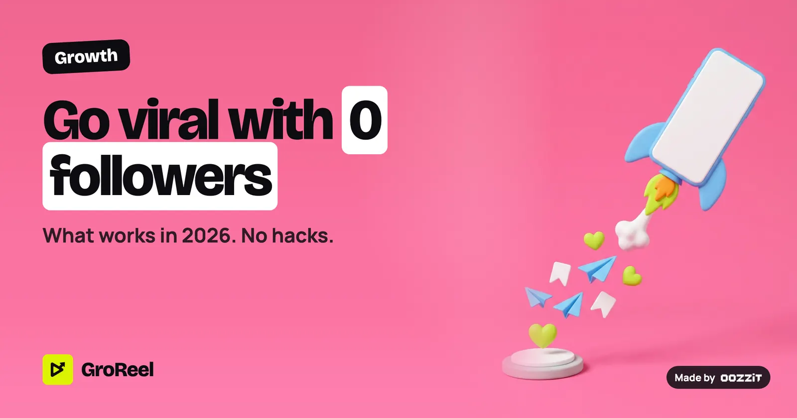 A smartphone launching like a rocket next to a followers: 0 sticker